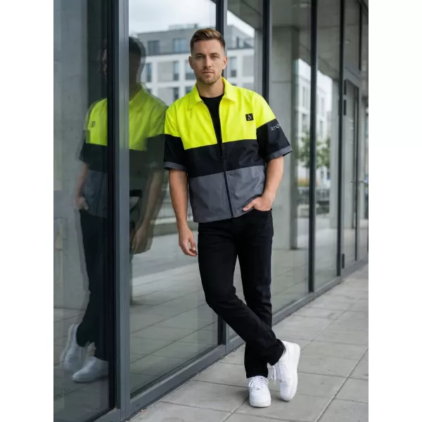  Muška vrhunska košulja ALTISPORT VOJ/ALM051KOS01 NEON ŽUTA/SIVA 