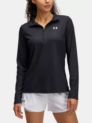 Ženska majica kratkih rukava UNDER ARMOUR TECH RIB 1/2 ZIP 1389857-001 CRNA