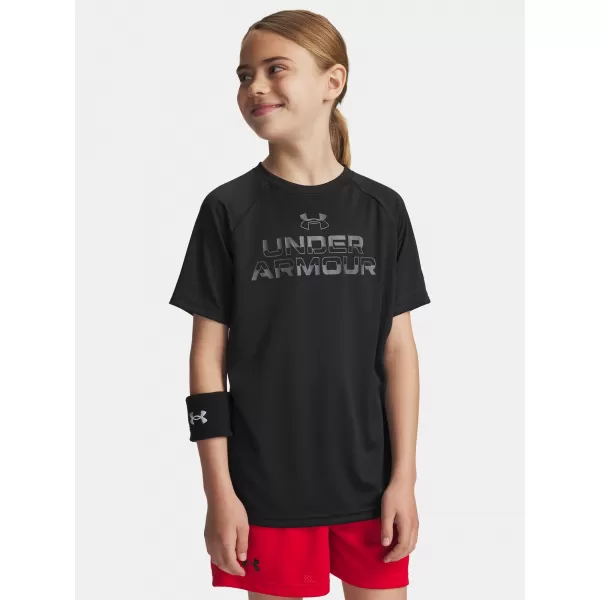  Majica za dječake UNDER ARMOUR UA TECH SPLIT WORDMARK SS 1383010-003 CRNA 