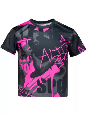 Dječja premium funkcionalna majica ALTISPORT VOJ/ALK076TR01 CRNA/FLUO ROZA