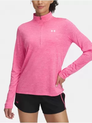 Ženska majica kratkih rukava UNDER ARMOUR TECH 1/2 ZIP- TWIST 1384225-672 RUŽIČASTA