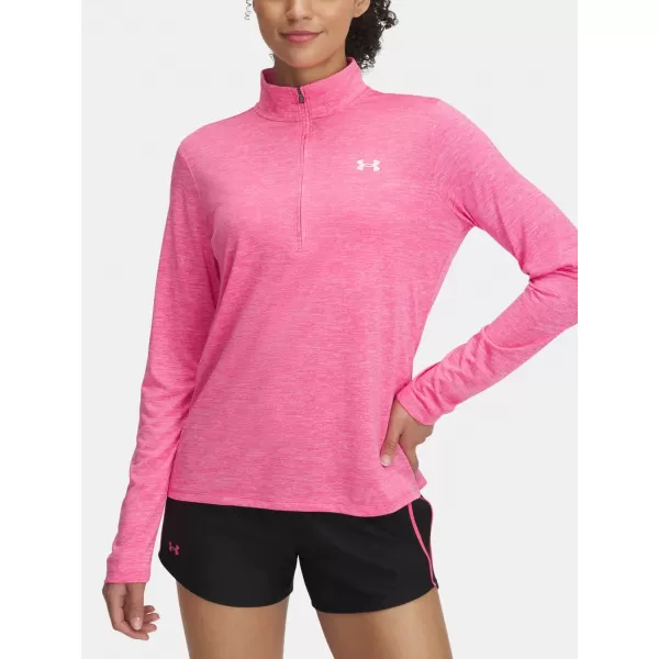  Ženska majica kratkih rukava UNDER ARMOUR TECH 1/2 ZIP- TWIST 1384225-672 RUŽIČASTA 