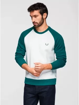 Muški sweatshirt OMBRE OM-SSNZ-0239 KREM I TAMNOZELENA