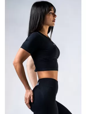 Bešavni crop top s kratkim rukavima POWER 891 BLACK Nebbia