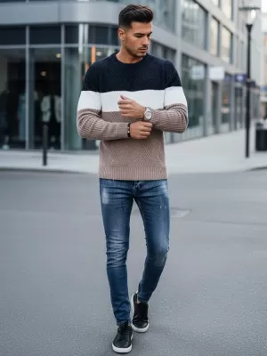 Muški pulover DSTREET WX2321 BEŽ/TAMNOPLAVA