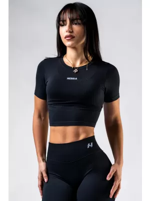 Bešavni crop top s kratkim rukavima POWER 891 BLACK Nebbia