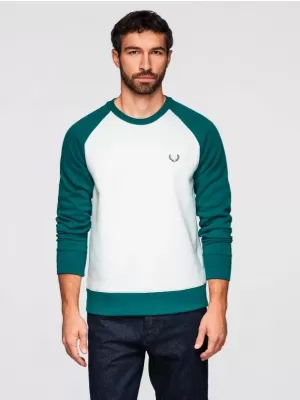 Muški sweatshirt OMBRE OM-SSNZ-0239 KREM I TAMNOZELENA