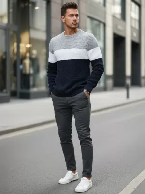 Muški pulover DSTREET WX2320 TAMNOPLAVA/SVIJETLO SIVA