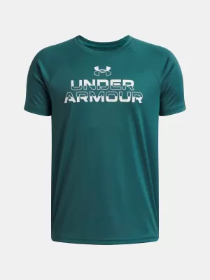 Majica za dječake UNDER ARMOUR UA TECH SPLIT WORDMARK SS 1383010-338 ZELENA