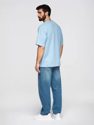 Muška majica kratkih rukava OMBRE OM-TSBC-0291 CRNA/SVIJETLOPLAVA/BIJELA