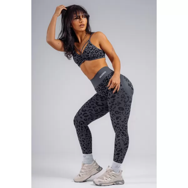  Kompresijske push-up tajice s leopard printom NEBBIA PRIMAL 849 CRNI LEOPARD 