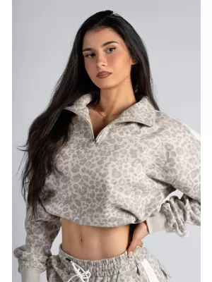 Trenirka s patentnim zatvaračem i uzorkom leoparda NEBBIA PRIMAL 866 KREM LEOPARD