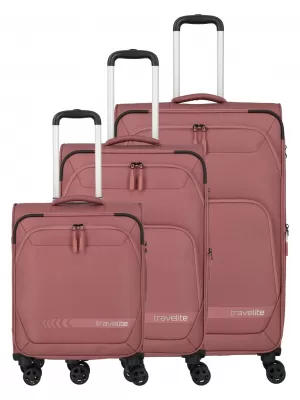 Set kofera TRAVELITE Kick Off 4w S, M exp, L exp RUŽA