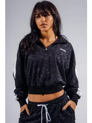 Trenirka s patentnim zatvaračem i uzorkom leoparda NEBBIA PRIMAL 866 CRNI LEOPARD