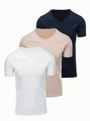 Muška majica kratkih rukava OMBRE OM-TSBS-0281 BIJELA/PJEŠČANA/MORNARSKA