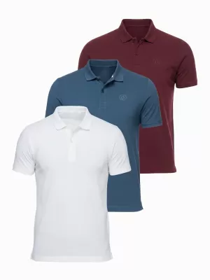 Muška majica s kragnom OMBRE OM-POBS-0171 BIJELA/KESTEN/TAMNOPLAVA