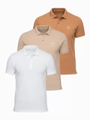 Muška majica s kragnom OMBRE OM-POBS-0171 BIJELO/BIJELO/SVIJETLO SMEĐE