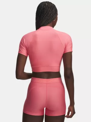 Ženska majica kratkih rukava UNDER ARMOUR HEATGEAR CROP MOCK SS 6010006-600 RUŽIČASTA