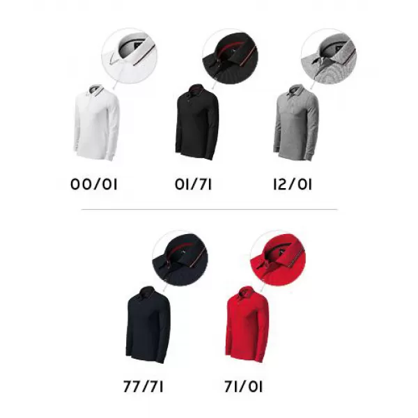  Muška majica s dugim rukavima i kragnom MALFINI PREMIUM CONTRAST STRIPE LS 258 CRVENA FORMULA 