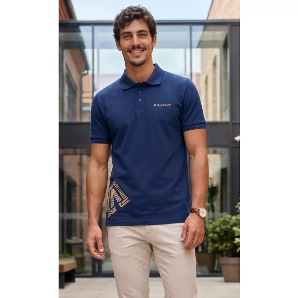  Muška majica s kragnom ALTISPORT ALM013203 PONOĆNO PLAVA/ZLATNA 