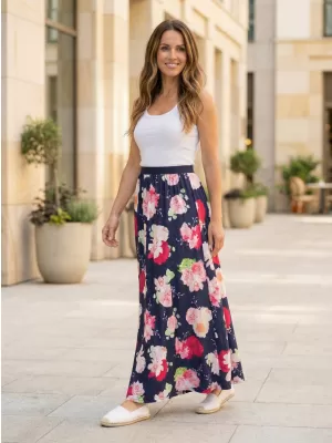 Ženska suknja KIXMI PEONY TAMNO PLAVA