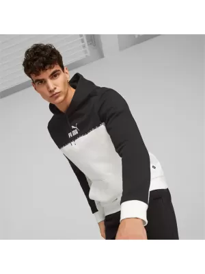 Muški sweatshirt PUMA ESS BLOCK X TAPE HOODIE FL 673342-01 CRNO/BIJELO