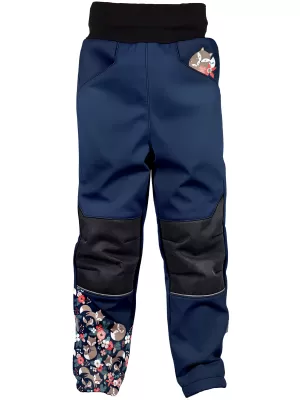 Dječje softshell hlače izolirane WAMU LIŠKY TAMNOPLAV