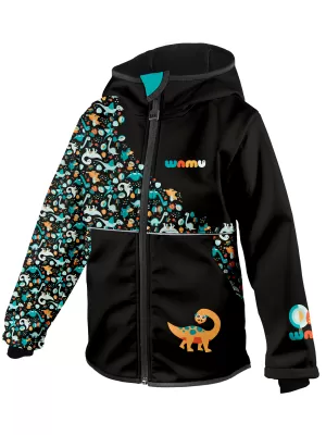 Dječja softshell jakna izolirana WAMU DINOSAUŘI CRNI