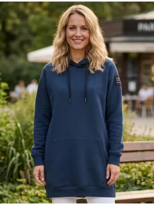 Ženska produžena majica s kapuljačom SAM 73 TRUDY WM 782 ČELIČNO PLAVA BOJA