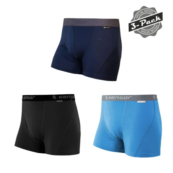  Muške bokserice SENSOR MERINO ACTIVE 3-PACK BLACK/BLUE/DEEP BLUE 