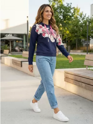 Ženski sweatshirt KIXMI SABRINA TAMNOPLAVA