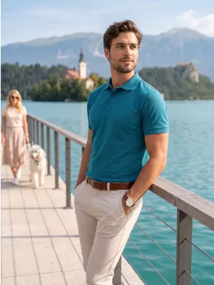 Muška majica s kragnom ALTISPORT NoPrint NP/ALM302 TAMNO TIRKIZNA