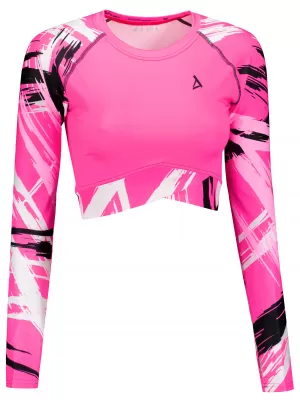 Ženski vrhunski funkcionalni skraćeni top s dugim rukavima ALTISPORT VOJ/ALW039TR04 FLUO RUŽIČASTA