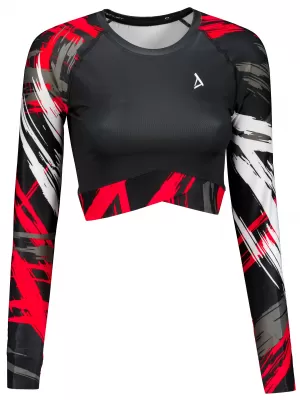 Ženski vrhunski funkcionalni skraćeni top s dugim rukavima ALTISPORT VOJ/ALW039TR04 CRNO/CRVENO