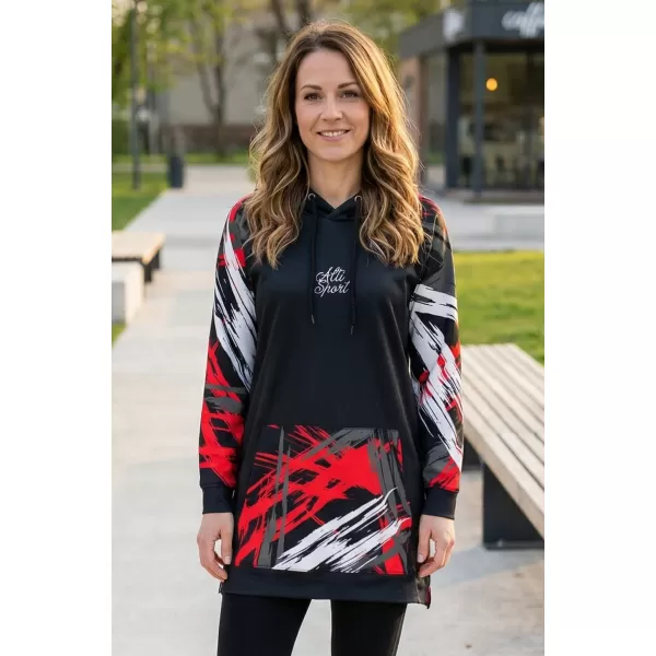  Ženski funkcionalni produljeni sweatshirt premium ALTISPORT VOJ/ALW039MI03 CRNO/CRVENO 