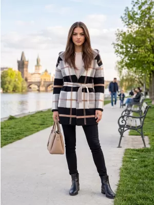 Ženski kaput KIXMI TERRY CRNO/BIJELO