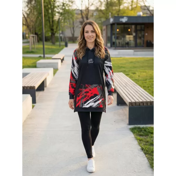  Ženski funkcionalni produljeni sweatshirt premium ALTISPORT VOJ/ALW039MI03 CRNO/CRVENO 