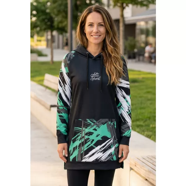  Ženski funkcionalni produljeni sweatshirt premium ALTISPORT VOJ/ALW039MI03 CRNO/TIRKIZNO 