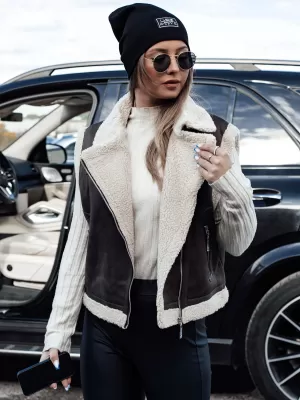 Prsluk DSTREET WOOLZIP TY4746 ČERNÁ/KARAMELOVÁ CRNA/SMEĐA