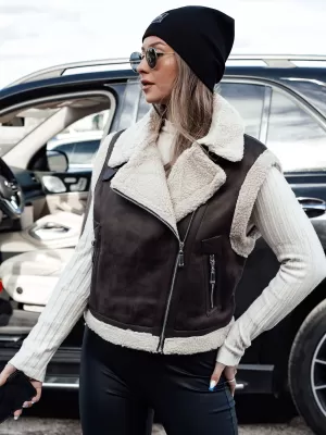Prsluk DSTREET WOOLZIP TY4746 ČERNÁ/KARAMELOVÁ CRNA/SMEĐA