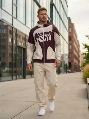Muška dukserica na zip premium ALTISPORT VOJ/ALM056MI02 BEŽ/CRVENA