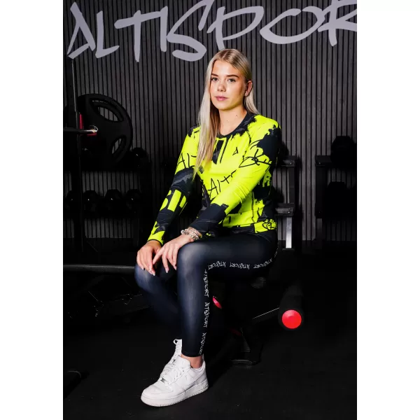  Ženska vrhunska funkcionalna majica dugih rukava ALTISPORT VOJ/ALW076TR03 CRNA/FLUO ŽUTA 
