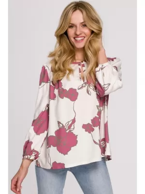 Ženska bluza MAKOVER K099 BÍLÁ//RŮŽOVÁ BIJELO/RUŽIČASTO