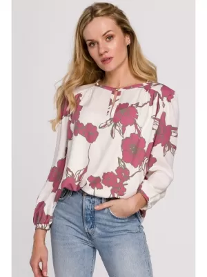 Ženska bluza MAKOVER K099 BÍLÁ//RŮŽOVÁ BIJELO/RUŽIČASTO