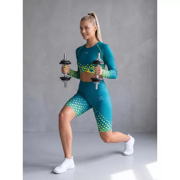  Ženske tajice iznad koljena premium ALTISPORT VOJ/ALW109LEG02 SMARAGDNO/FLUO ŽUTA 