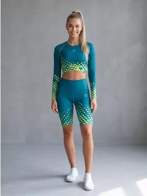 Ženske tajice iznad koljena premium ALTISPORT VOJ/ALW109LEG02 SMARAGDNO/FLUO ŽUTA