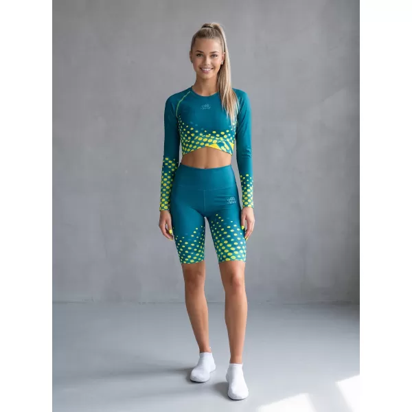  Ženske tajice iznad koljena premium ALTISPORT VOJ/ALW109LEG02 SMARAGDNO/FLUO ŽUTA 
