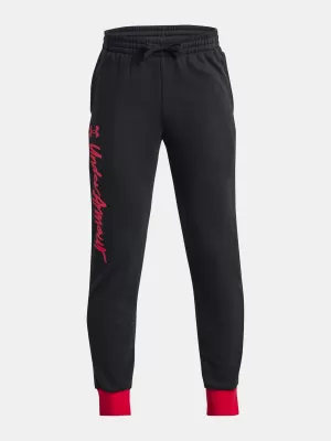 Trenirke za dječake UNDER ARMOUR RIVAL FLEECE SCRIPT JGRS 1379789-001 CRNA