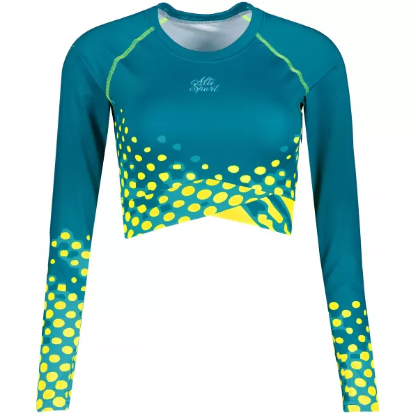 Ženski funkcionalni vrhunski skraćeni top ALTISPORT VOJ/ALW109TR04 SMARAGDNO/FLUO ŽUTA 