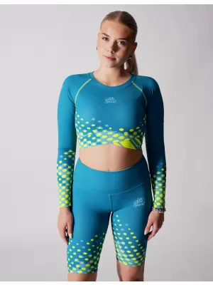 Ženski funkcionalni vrhunski skraćeni top ALTISPORT VOJ/ALW109TR04 SMARAGDNO/FLUO ŽUTA